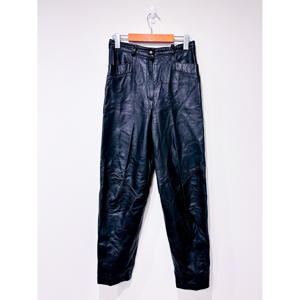 BOVINES Black Lamb Leather High Rise Straight Leg Pants Vintage Size 4